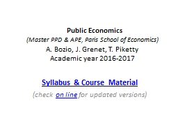 Public Economics: Tax & Transfer Policies (Master PPD & APE ...