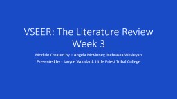 VSEER: The Literature Review Week 3 - Carleton College