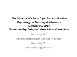 The Adolescent's Search for Success: Positive Psychology in ...