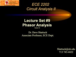 Phasor Analysis, Lecture Set 9