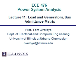 Lecture 11: Load and Generators, Bus Admittance Matrix - ECE 310