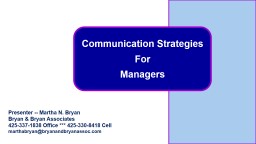 Communication Strategies For Managers (PowerPoint Presentation)