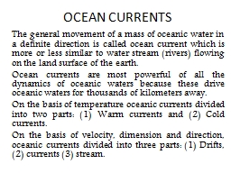 OCEAN CURRENTS - DAV University