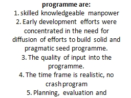 LECTURE EIGHT Seed Programme Development New and ...