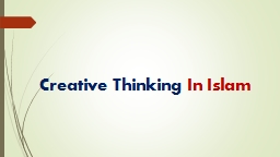 Creative thinking In Islam