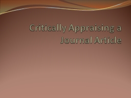 Critically Appraising a Journal Article - Mercer University