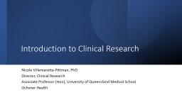 Introduction to Clinical Research - Medical School