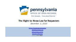 Right to Know Law Current Issues Phone Number: 717.346.9903 http