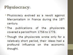 Physiocracy - SILAPATHAR COLLEGE