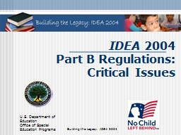 IDEA 2004 Part B Regulations: Critical Issues (PPTX)
