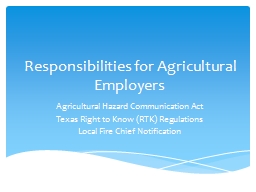 Responsibilities for Agricultural Employers