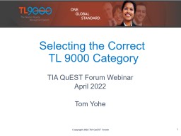 Selecting the Correct TL 9000 Category