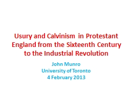 Usury and Calvinism in Protestant England - University of Toronto