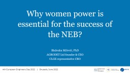 Why women power is essential for the success of NEB, Ms MIČEVIĆ