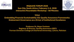 60 Minutes TITLE Embedding Financial Sustainability into Quality ...