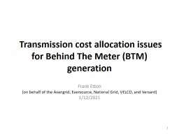 Transmission cost allocation issues for Behind The Meter (BTM ...
