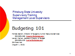 Budgeting 101 (August 1, 2013) - Pittsburg State University